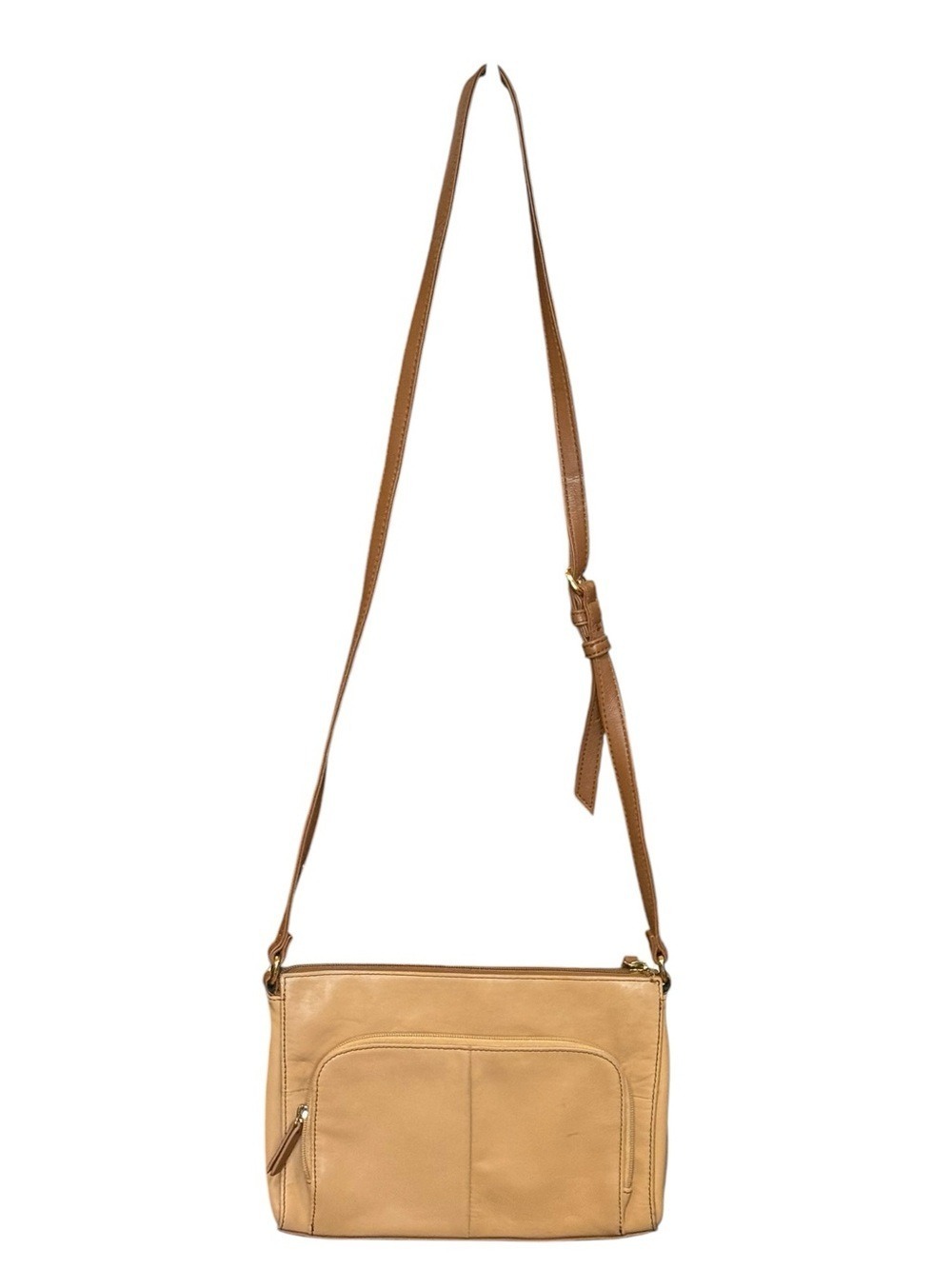 Tignanello Leather Crossbody Bag Tan Camel Gold Hardware Adjustable Strap - Picture 3 of 11
